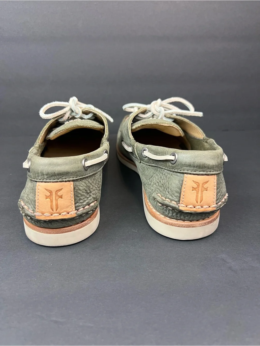 FRYE Mens Size US 10 Sully Boat Green Brown Leather Loafers Slip On Shoes